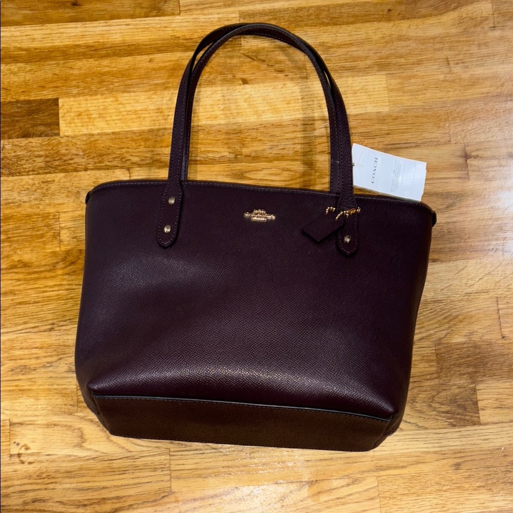 Coach Purple Leather Tote Bag with Structured Design